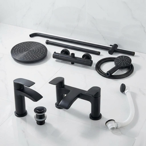 ARKO Capri Basin Mixer Tap, Bath Filler & Thermostatic Mixer Shower Set with Bath Waste – Black