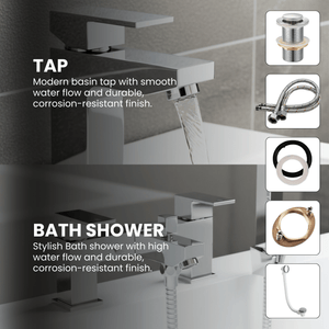 Arko Verda Basin Mixer Tap & Bath Shower Set with Bath Waste – Chrome