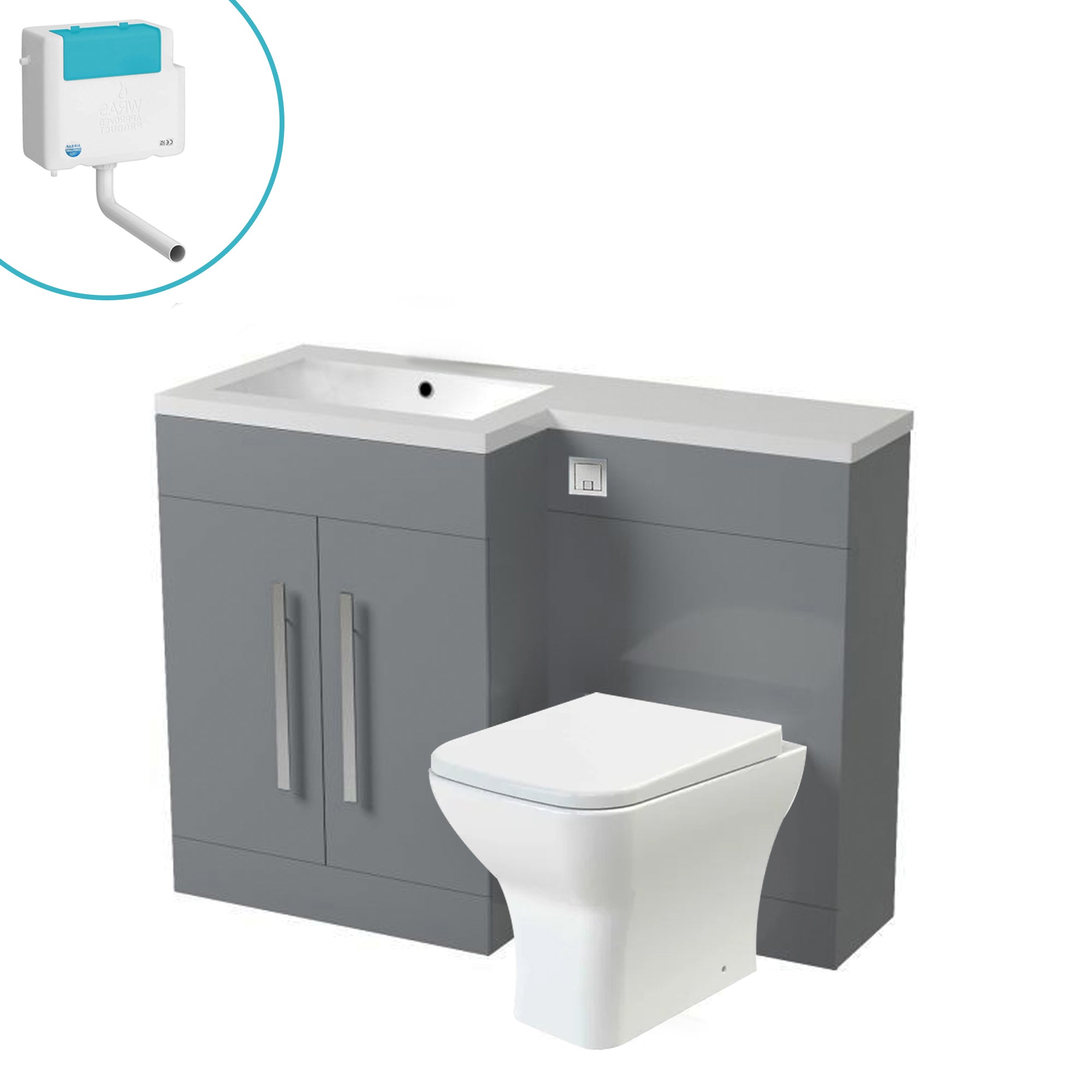 Arko Tana 1100mm Bathroom Vanity Unit Set Basin Sink Toilet WC Right Hand Furniture Storage - Grey