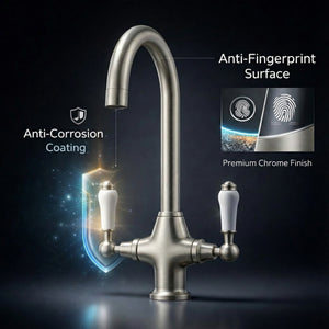 Arko Harrogate Twin Lever Kitchen Sink Mixer Tap Swivel Spout - Brushed Nickel
