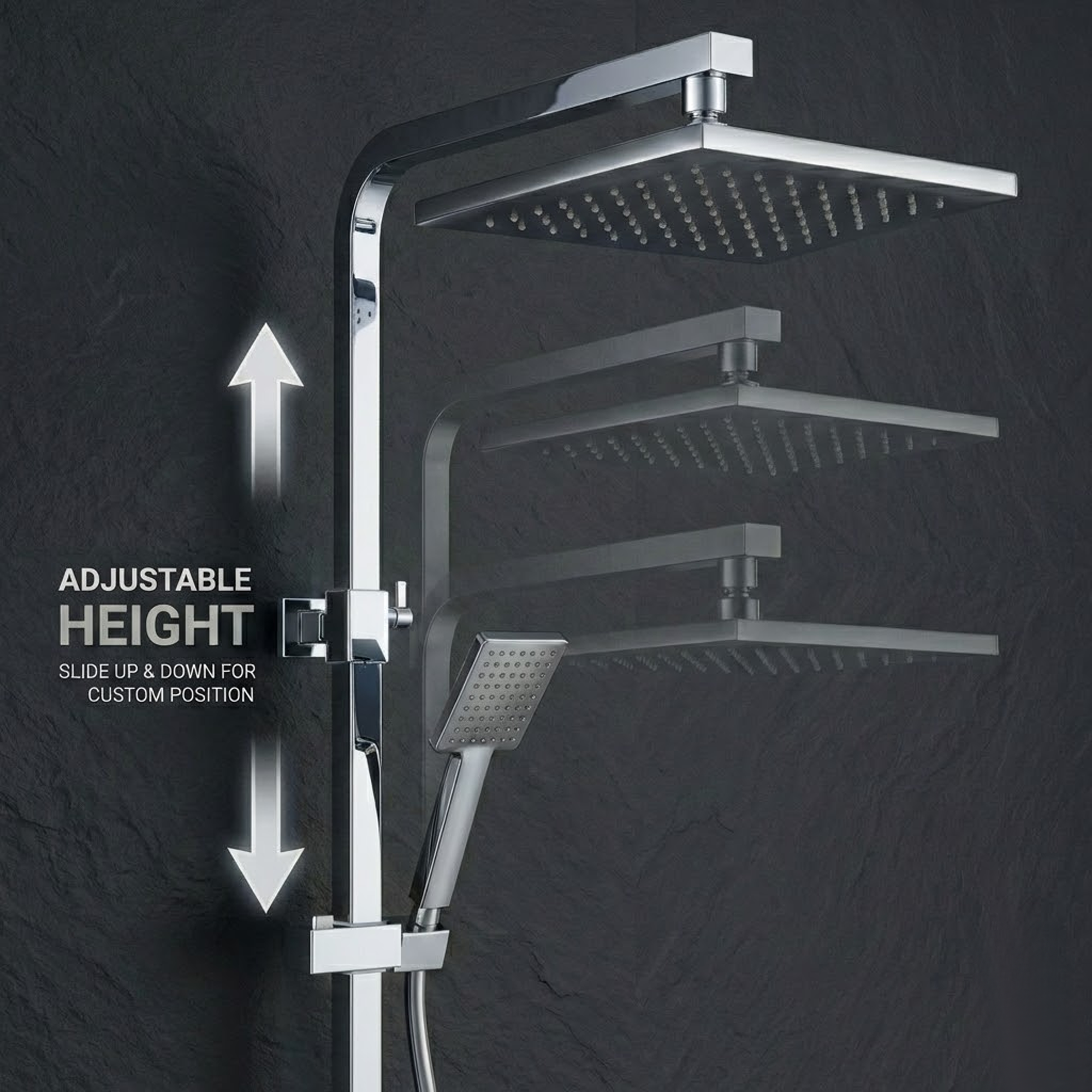 Arko Modern Square Thermostatic Shower – Chrome