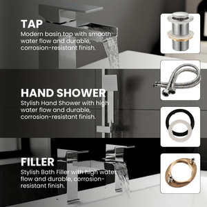 ARKO Waterfall Bath Filler & Hand Shower Set – Chrome