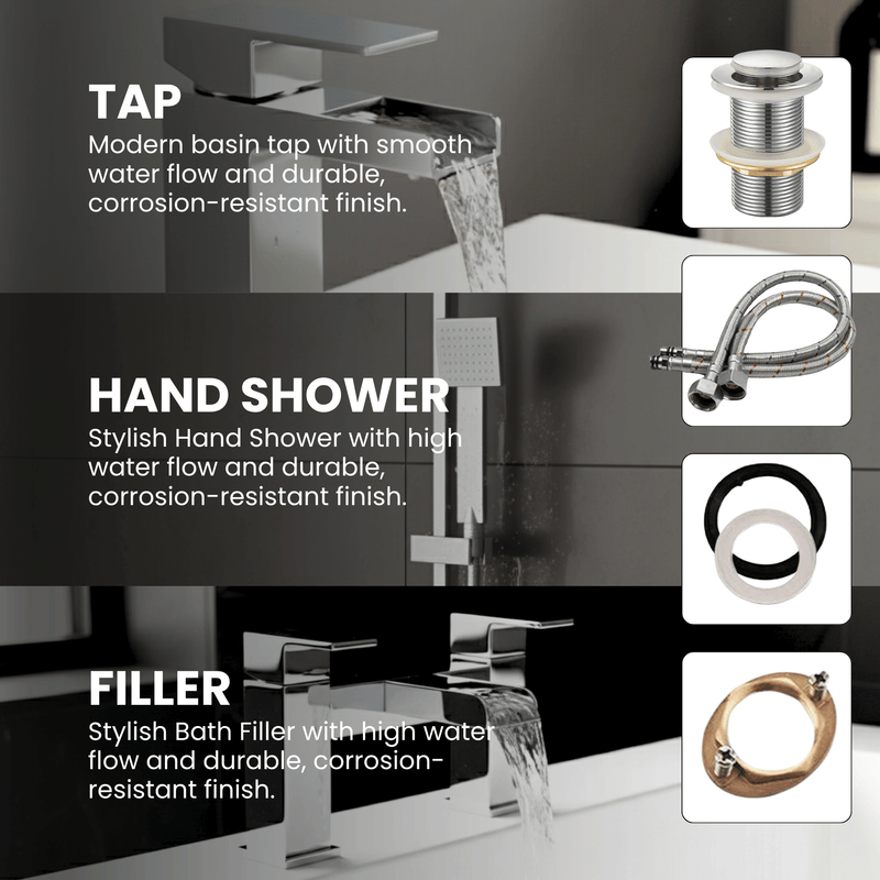 ARKO Waterfall Bath Filler & Hand Shower Set – Chrome