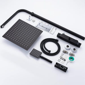 ARKO Bathroom Square Thermostatic Mixer Shower with Riser Rail, Shower Waste & Twin head - Back