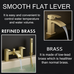 Arko Vista Basin Mixer Tap & Bath Shower Set with Bath Waste – Brass