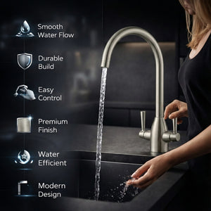 Arko Marlo Mono Mixer Kitchen Tap with Dual Lever & Swivel Spout - Brushed Nickel
