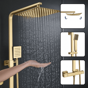 ARKO Vista Basin Mixer Tap, Bath Filler & Thermostatic Mixer Shower Set with Bath Waste – Brass