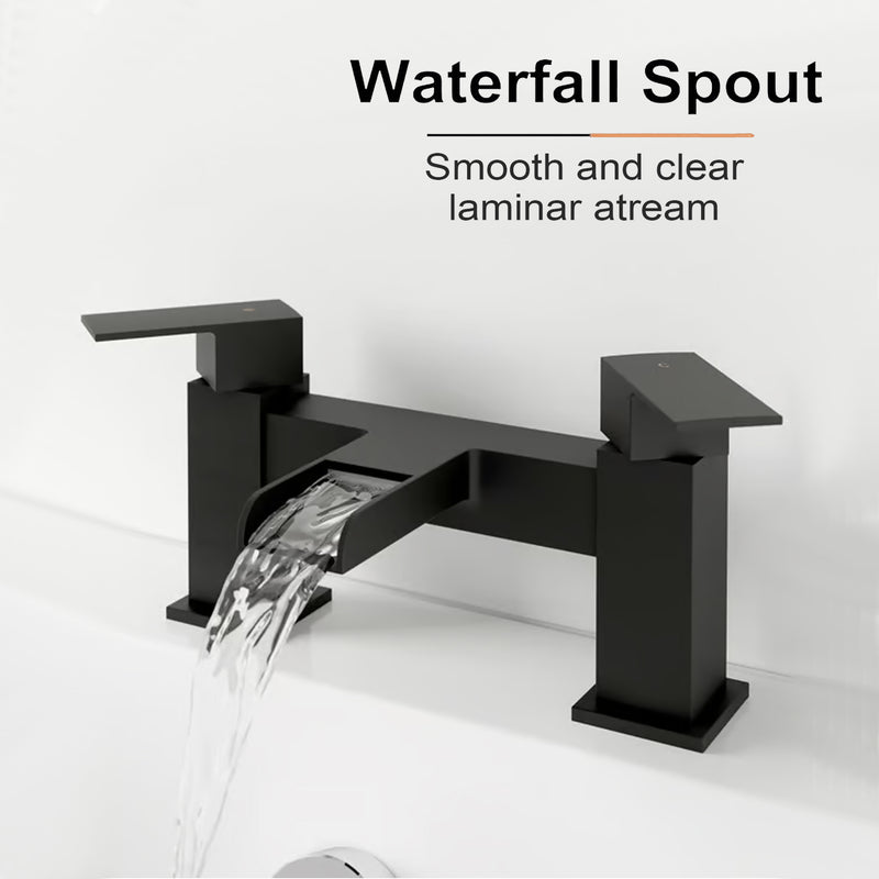 Waterfall Modern Bath Filler Taps- Black