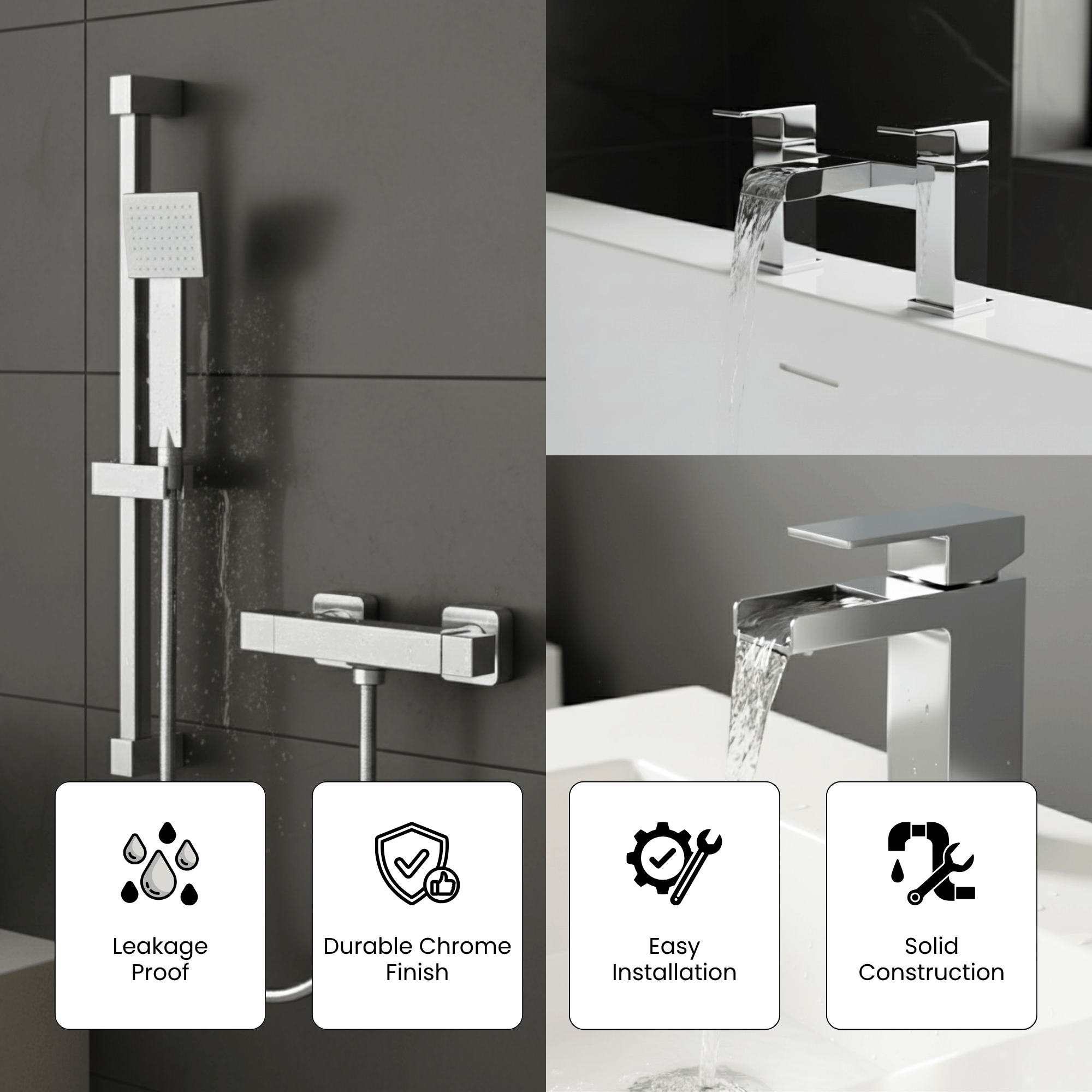 ARKO Waterfall Basin Mixer Tap, Bath Filler & Handheld Shower Set with Bath Waste – Chrome