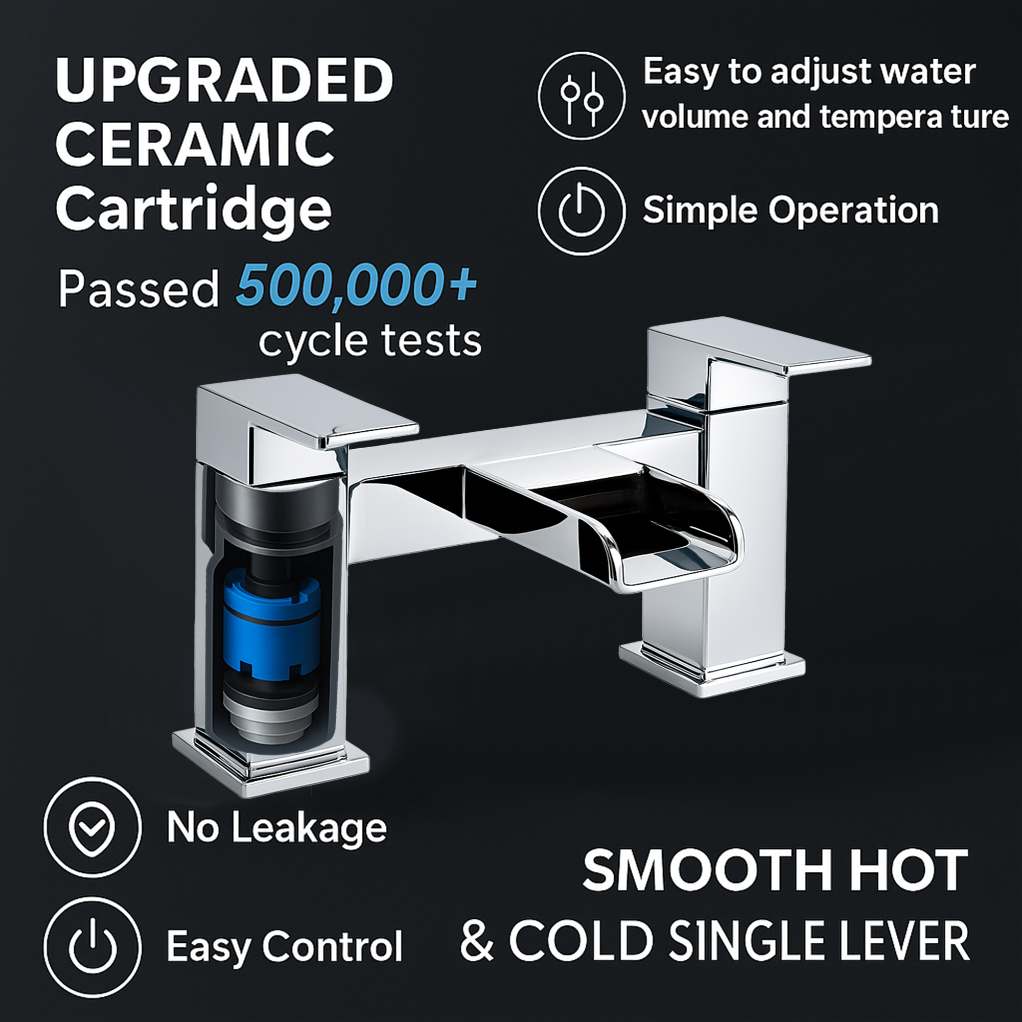 Arko Waterfall Bath and Basin Mixer Tap with Bath Waste Set -Chrome