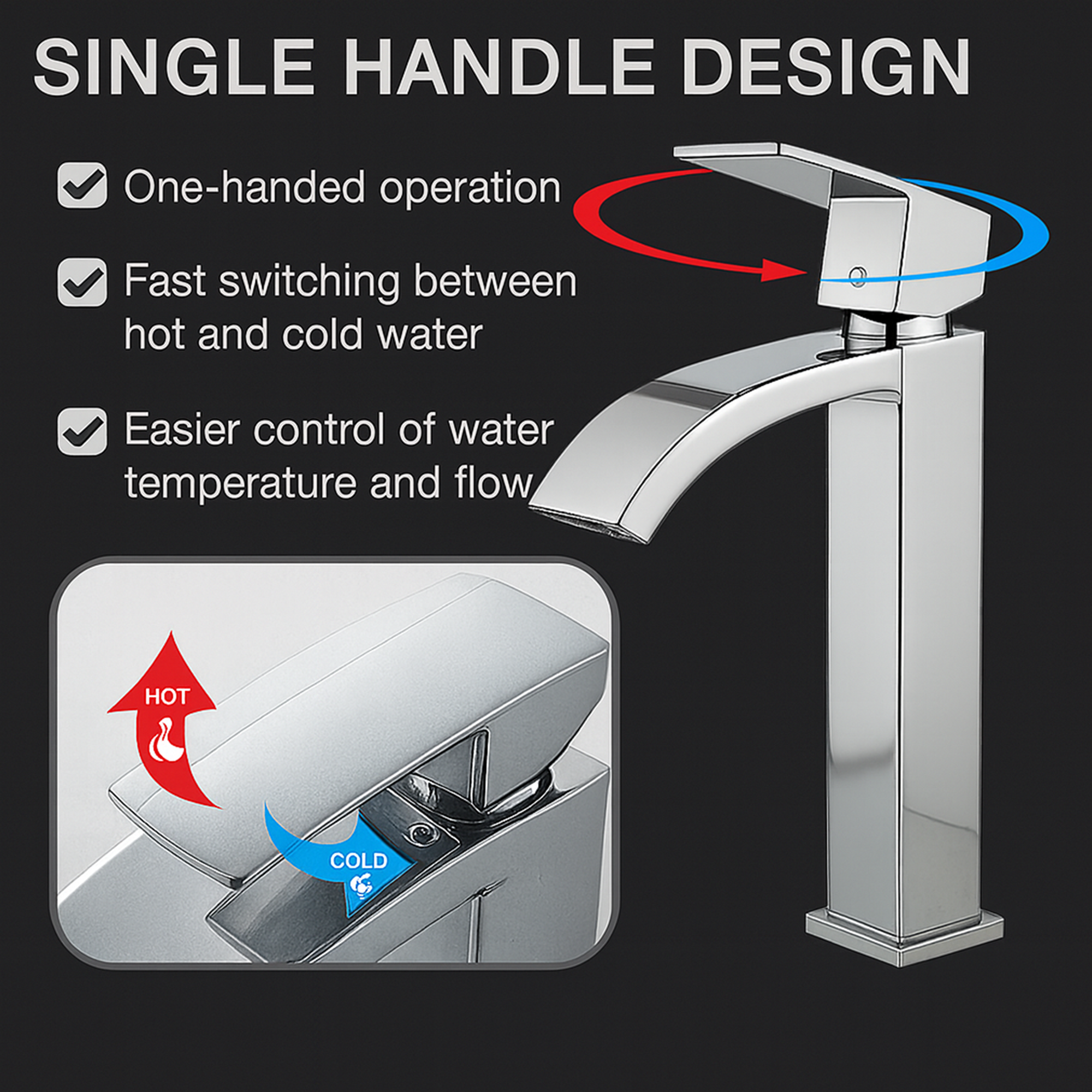 Vista Tall Basin Mixer Tap High Rise – Chrome Finish