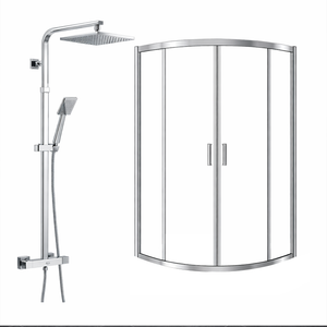 ARKO Square Rainfall Shower System with Handheld Spray & Curved Glass Sliding Shower Enclosure - Chrome
