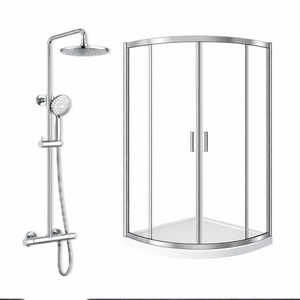 ARKO Round Rainfall Shower System with Handheld Spray & Curved Glass Sliding Shower Enclosure with Tray  - Chrome