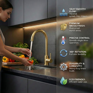Arko Manhattan Single Lever Kitchen Sink Mixer Tap Swivel Spout - Brass