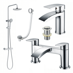 ARKO Capri Basin Mixer Tap, Bath Filler & Thermostatic Mixer Shower Set with Bath Waste – Chrome