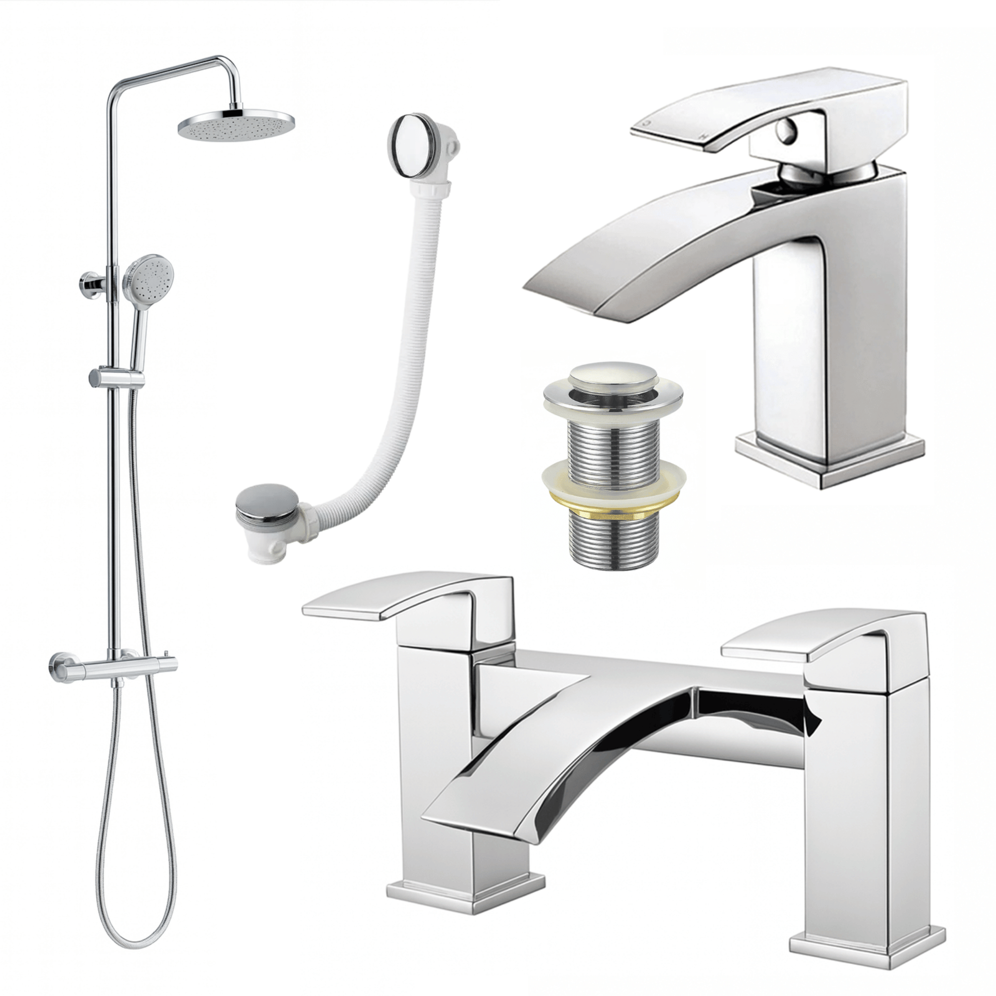 ARKO Vista Basin Mixer Tap, Bath Filler & Thermostatic Mixer Shower Set with Bath Waste – Chrome