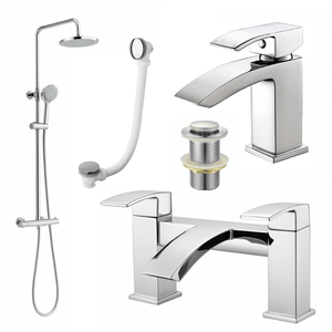 ARKO Vista Basin Mixer Tap, Bath Filler & Thermostatic Mixer Shower Set with Bath Waste – Chrome