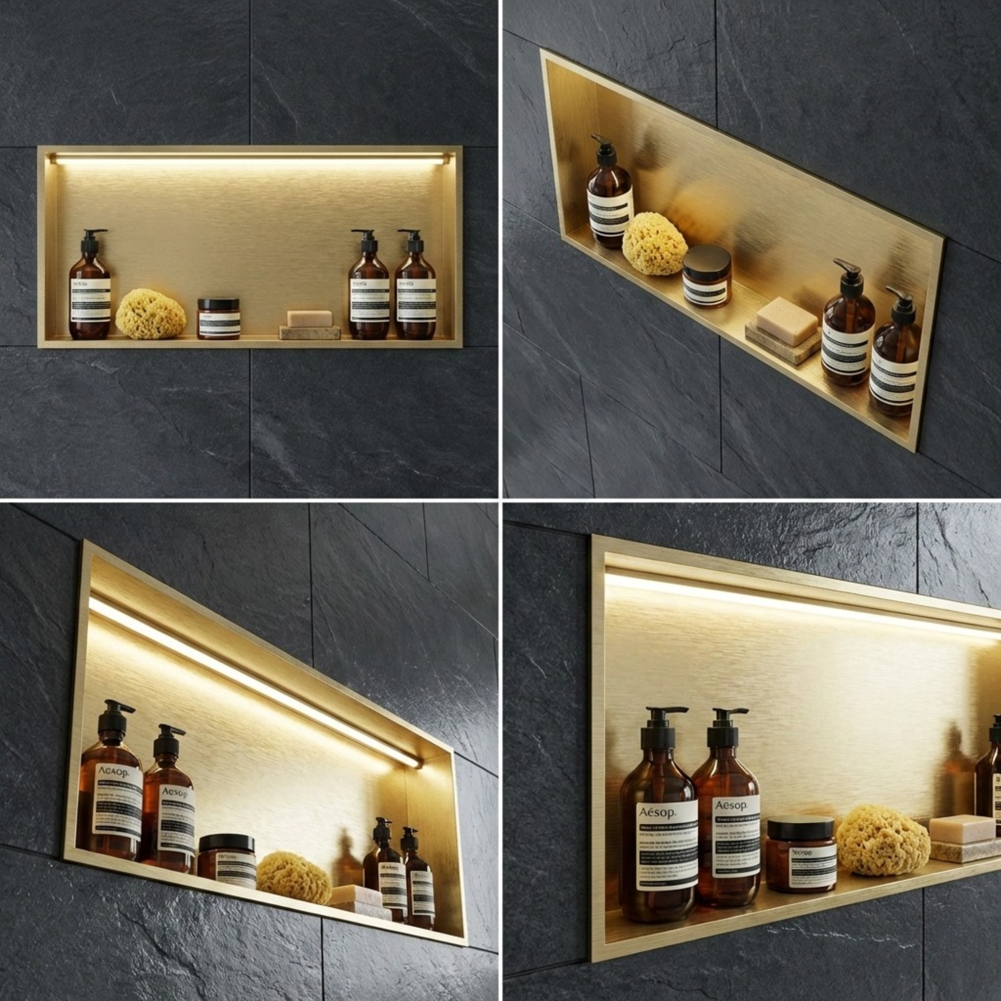 ARKO Shower Niche with LED Light Wall Insert, Bathroom Shower Storage Shelf, Brass