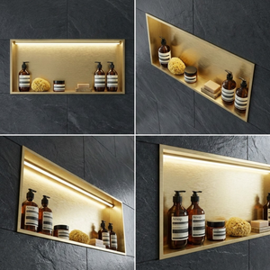 ARKO Shower Niche with LED Light Wall Insert, Bathroom Shower Storage Shelf, Brass