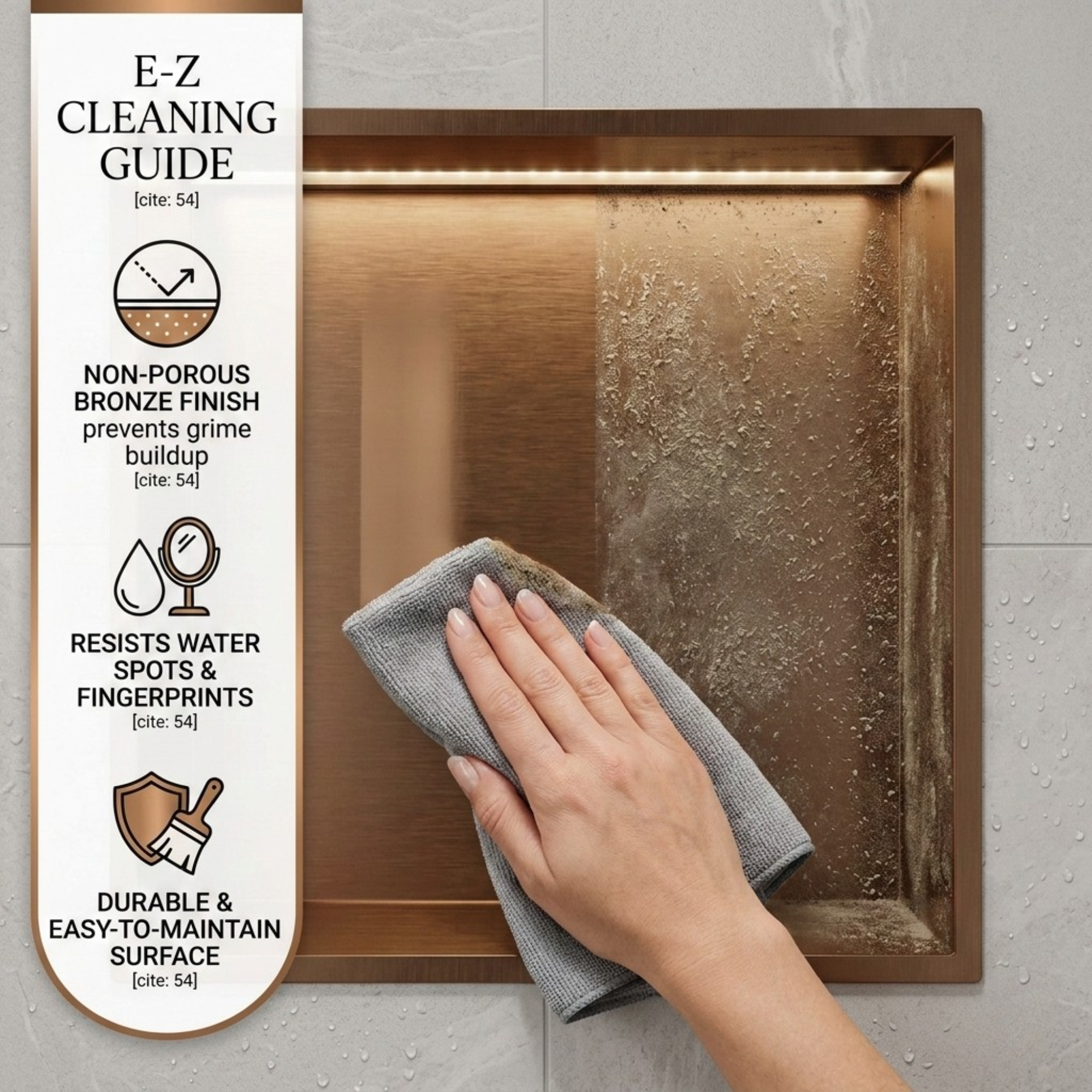 ARKO Shower Niche with LED Light Wall Insert, Bathroom Shower Storage Shelf, Bronze