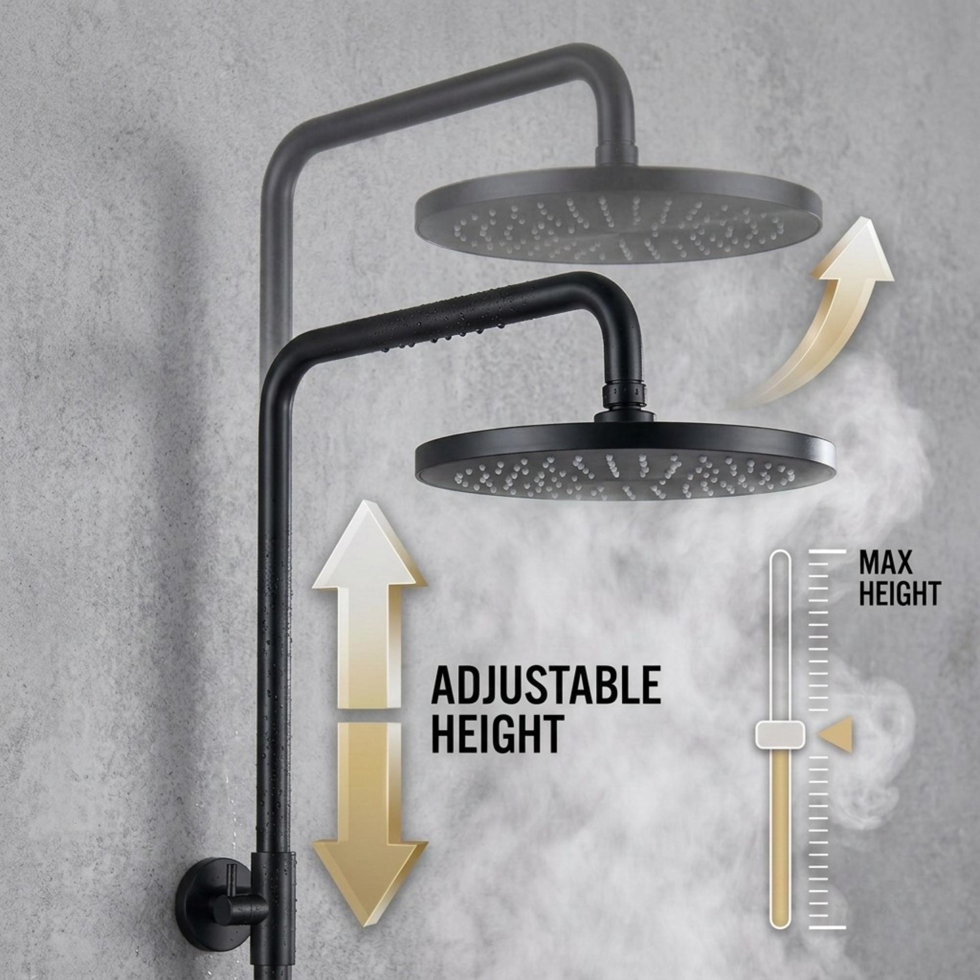 ARKO Bathroom Round Thermostatic Mixer Shower with Riser Rail, Shower Waste & Twin head - Chrome