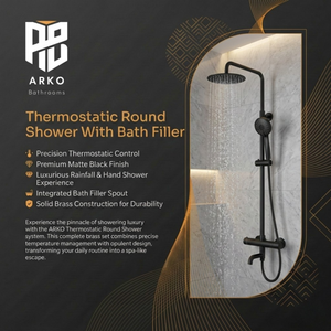 Arko Modern Round Thermostatic Shower with Filler – Matt Black