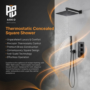 Square Concealed Thermostatic Shower System with Overhead & Handheld Options - Matt Black