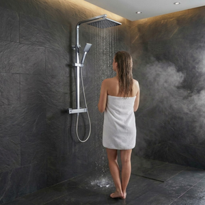 ARKO Bathroom Square Thermostatic Mixer Shower with Riser Rail, Shower Waste & Twin head - Chrome
