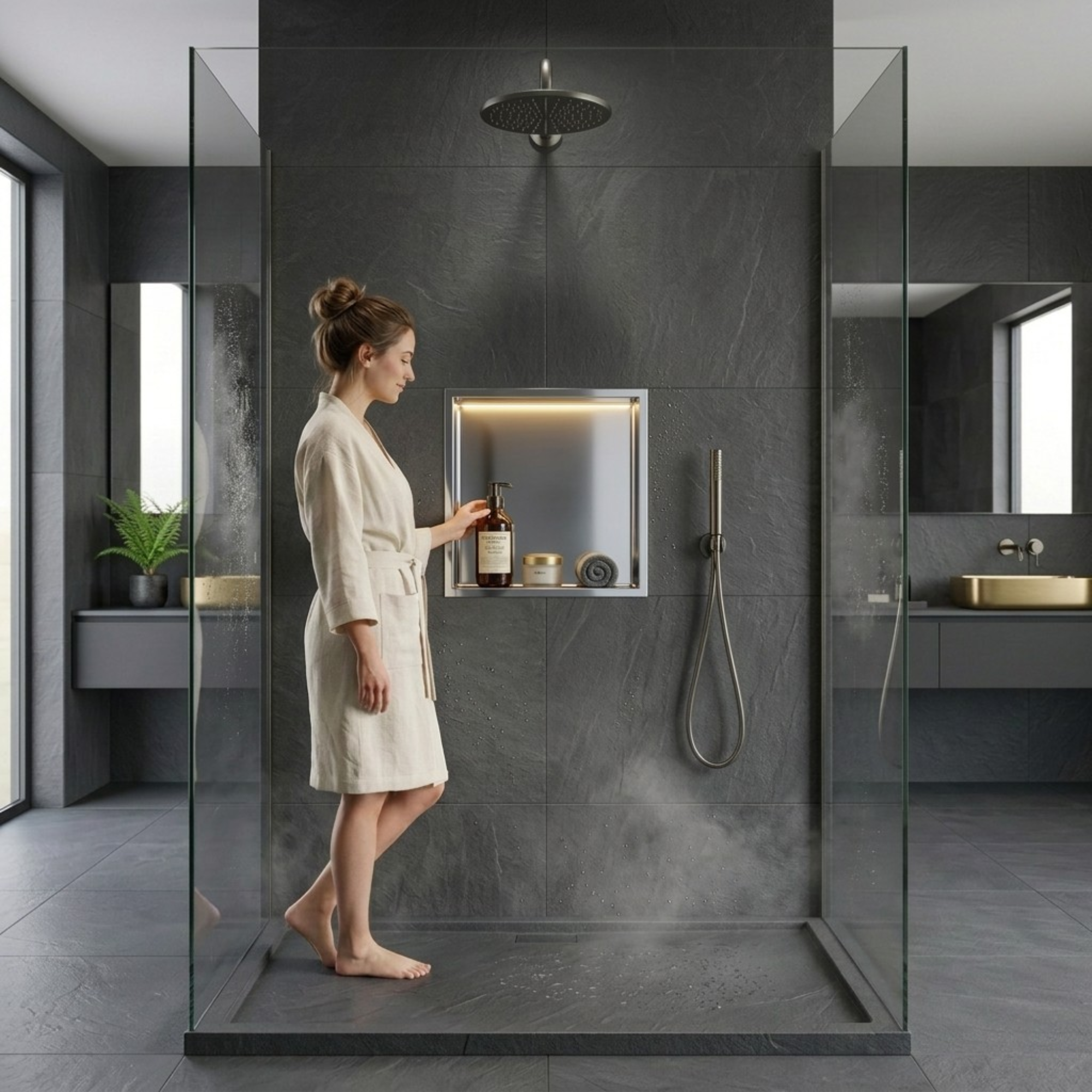 ARKO Shower Niche with LED Light Wall Insert, Bathroom Shower Storage Shelf, Chrome