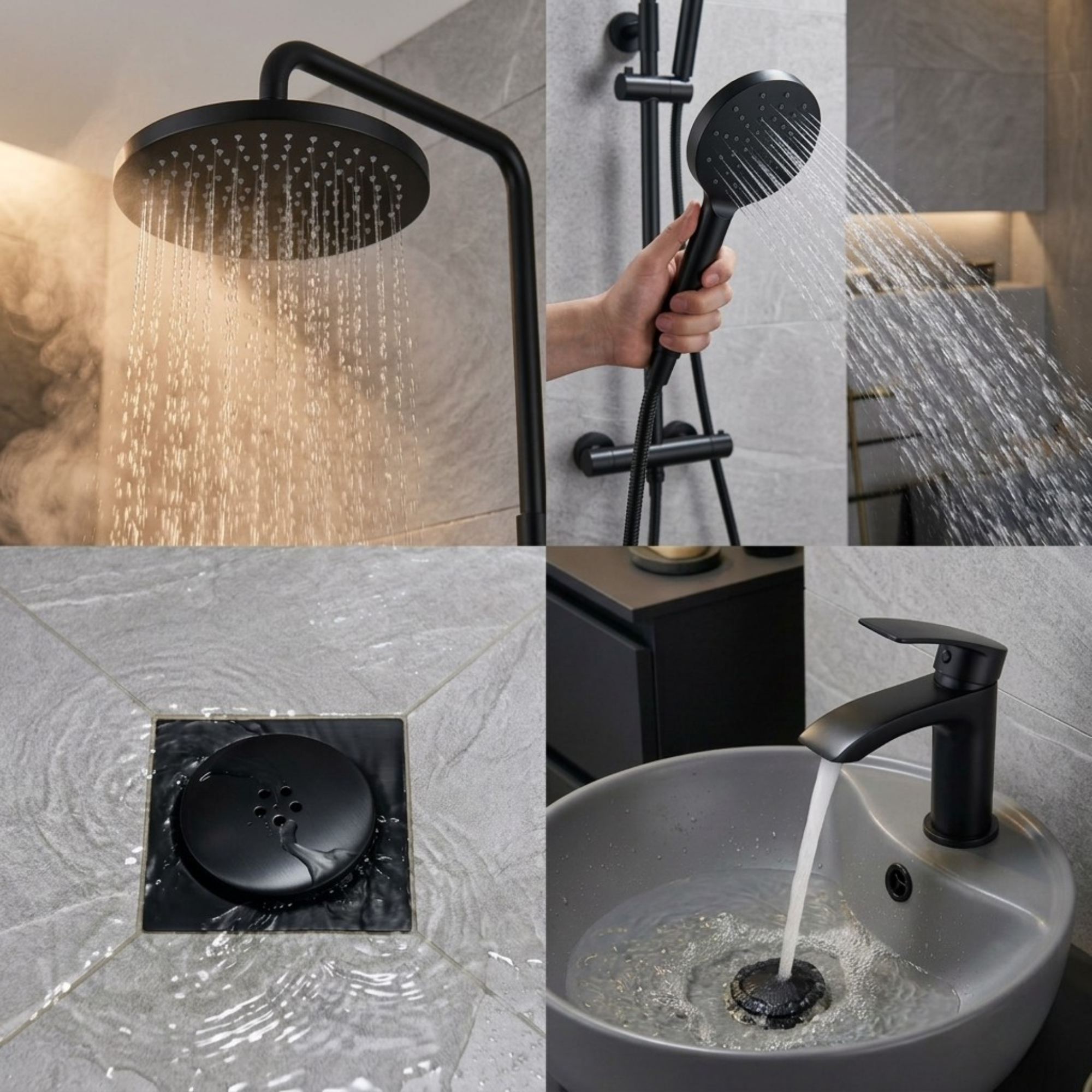 Arko Bathroom Capri Mixer Shower & Basin Mixer Tap Sets with Bath Shower Waste – Black