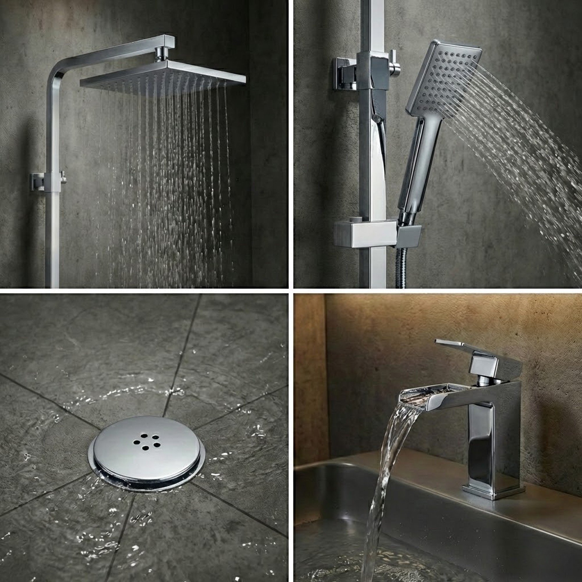 Arko Bathroom Waterfall Mixer Shower & Basin Mixer Tap Sets with Bath Shower Waste – Chrome