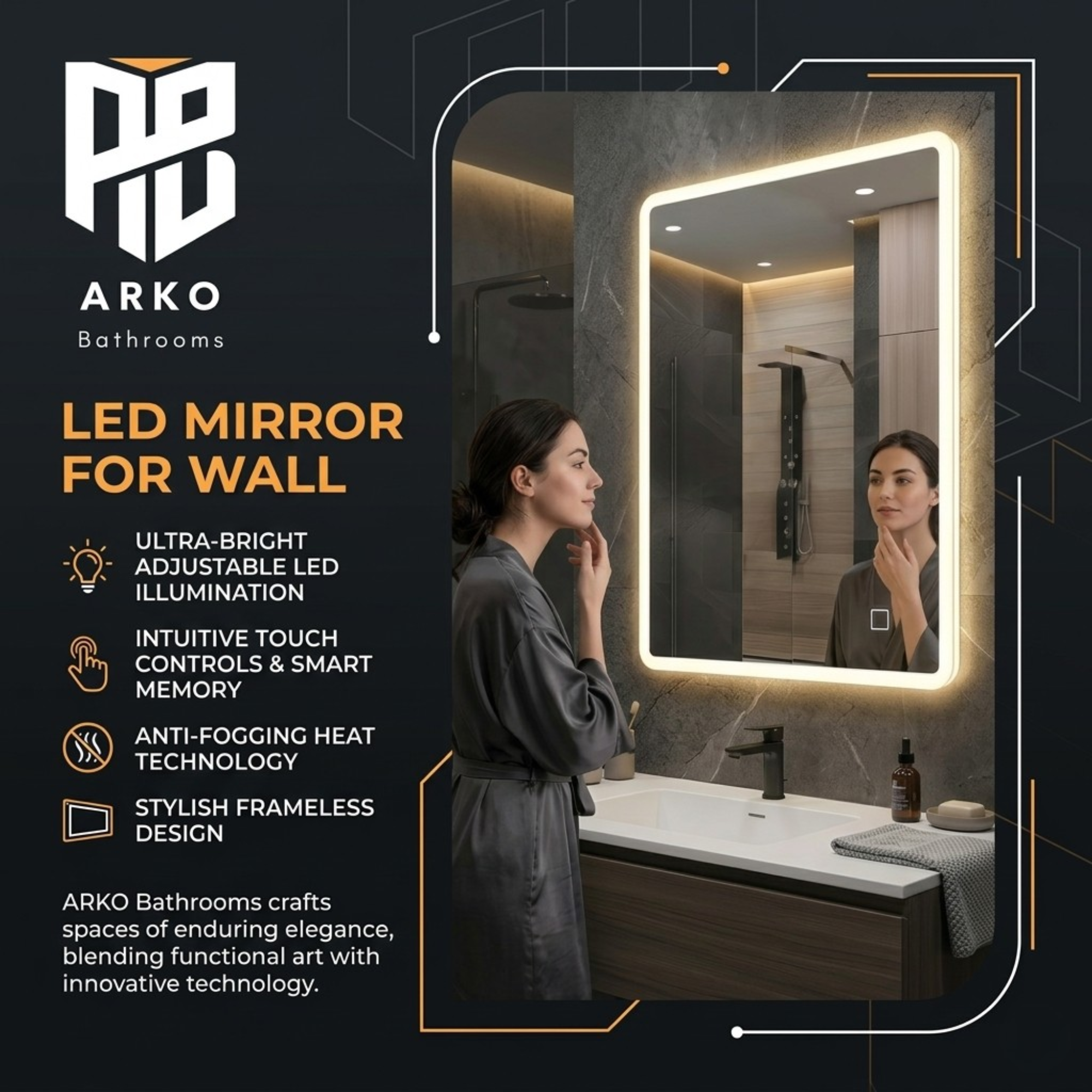 Arko Bathroom Mirror with LED Lights 500x700mm - Wall Mounted Vanity Mirror