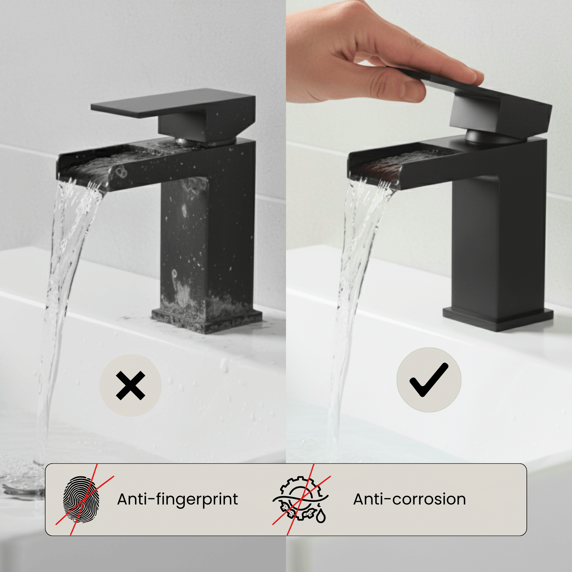 Arko Waterfall Basin Mixer Tap & Bath Shower Set with Bath Waste – Black