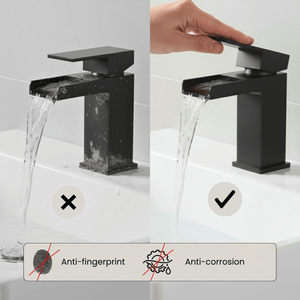 Arko Waterfall Basin Mixer Tap & Bath Shower Set with Bath Waste – Black