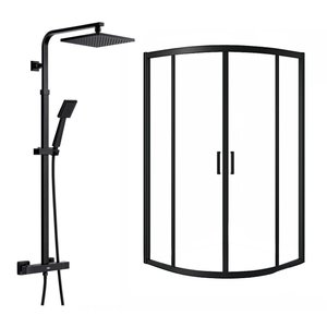 ARKO Square Rainfall Shower System with Handheld Spray & Curved Glass Sliding Shower Enclosure - Matte Black