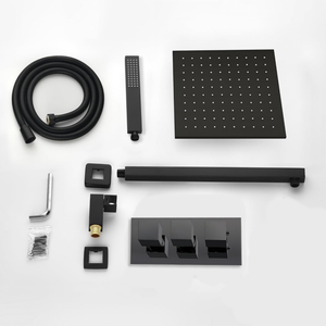 ARKO Square Concealed Thermostatic Shower Mixer 2 Dial Twin Head with Valve, Handset & Shower Waste – Black