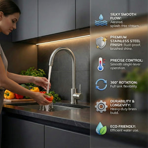 Arko Manhattan Single Lever Kitchen Sink Mixer Tap Swivel Spout - Brushed Stainless Steel