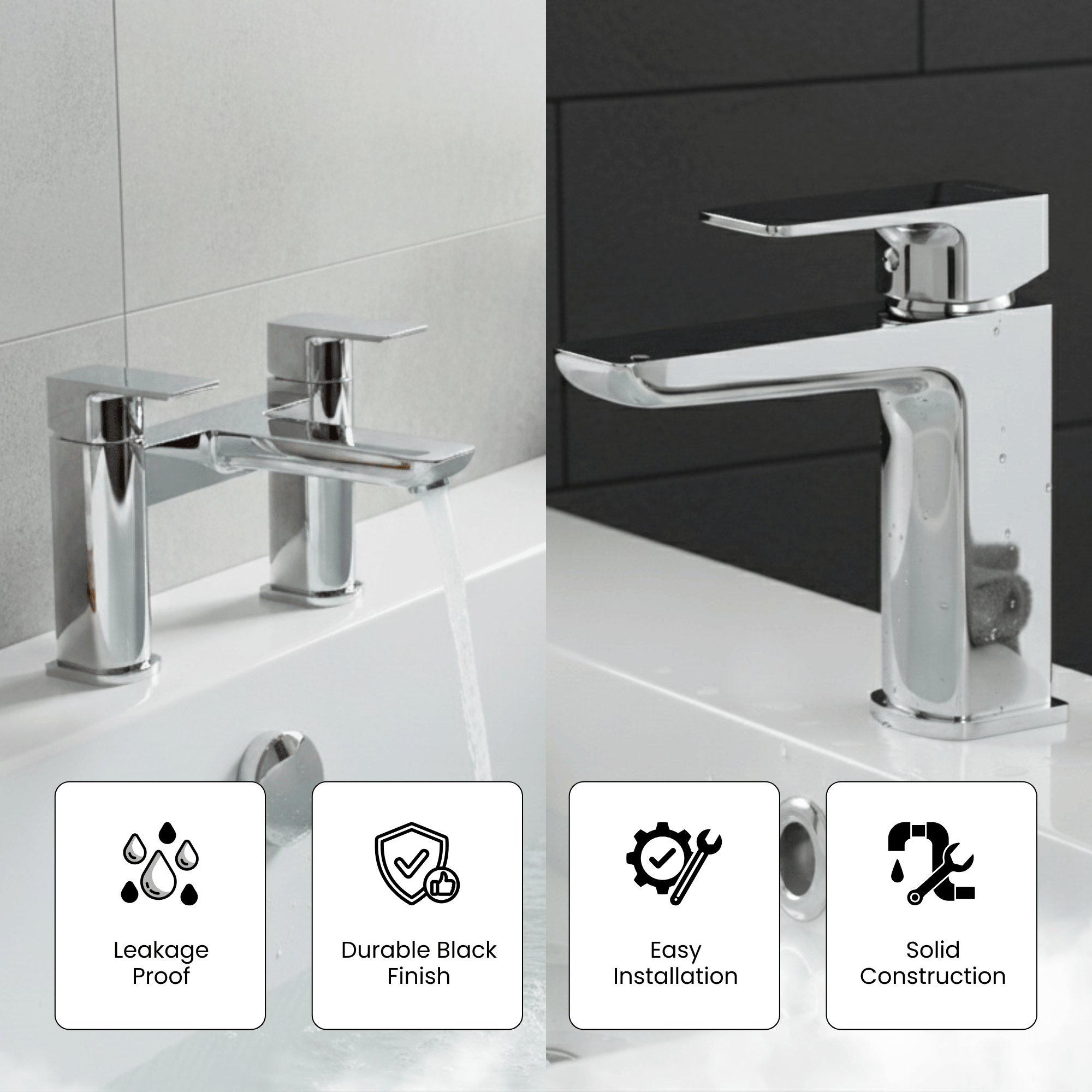 ARKO Bath and Basin Tap Set Waterfall Mixer Taps with Pop-Up Waste – Chrome
