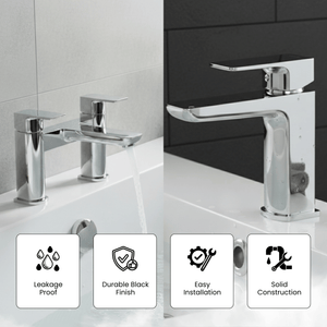 ARKO Bath and Basin Tap Set Waterfall Mixer Taps with Pop-Up Waste – Chrome