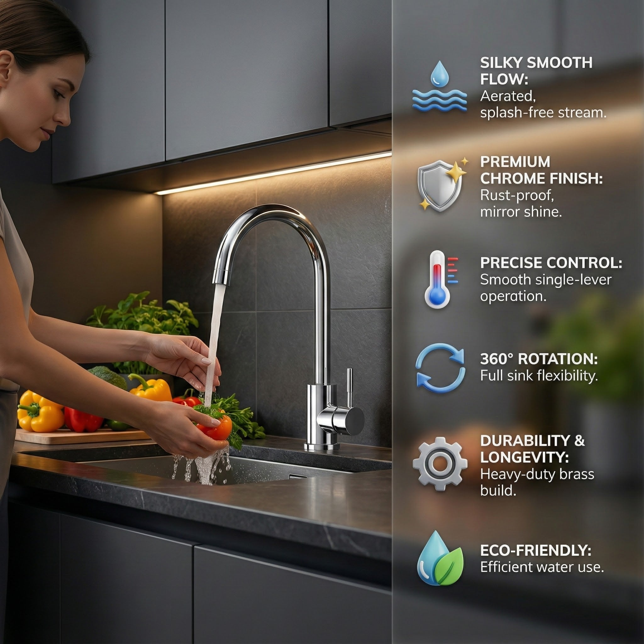 Arko Manhattan Single Lever Kitchen Sink Mixer Tap Swivel Spout - Chrome