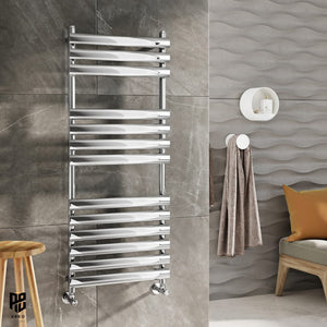 Arko Heated Towel Rail – 500 x 1200mm – Straight Bars – Chrome
