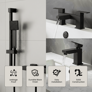ARKO Verda Basin Mixer Tap, Bath Filler & Handheld Shower Set with Bath Waste – Black