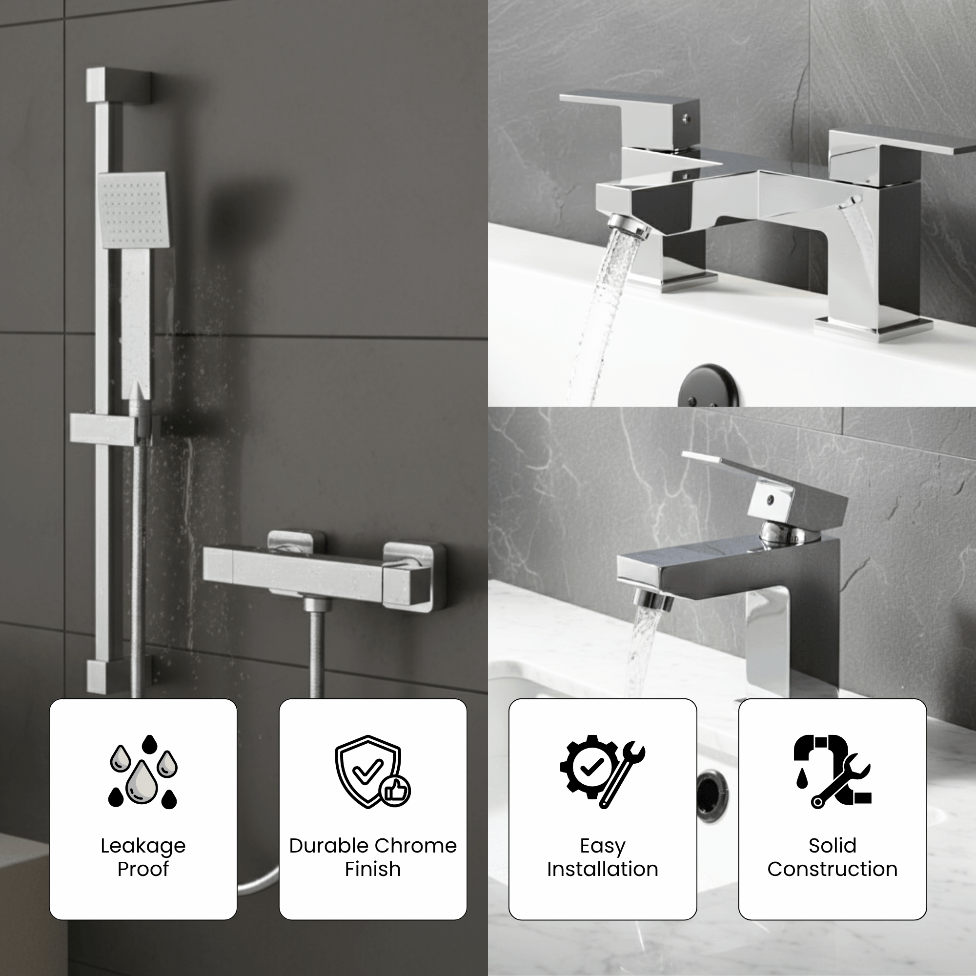 ARKO Verda Basin Mixer Tap, Bath Filler & Handheld Shower Set with Bath Waste – Chrome