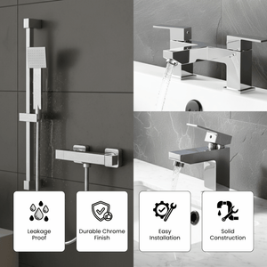 ARKO Verda Basin Mixer Tap, Bath Filler & Handheld Shower Set with Bath Waste – Chrome