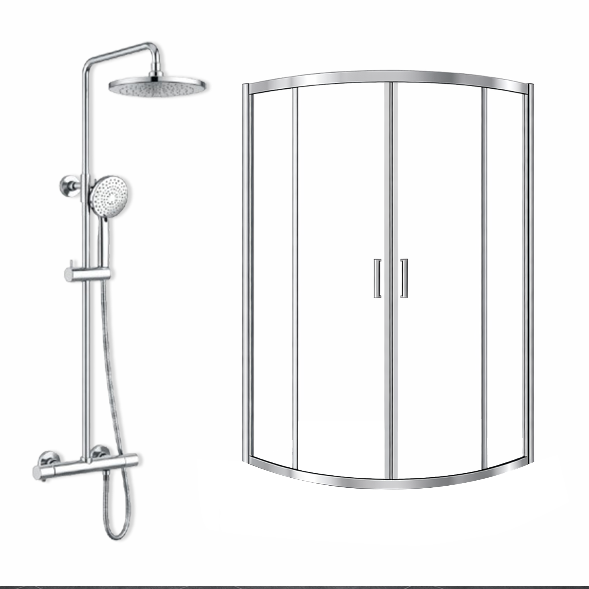 ARKO Round Rainfall Shower System with Handheld Spray & Curved Glass Sliding Shower Enclosure - Chrome