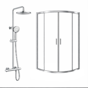 ARKO Round Rainfall Shower System with Handheld Spray & Curved Glass Sliding Shower Enclosure - Chrome