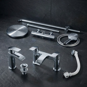 ARKO Capri Basin Mixer Tap, Bath Filler & Thermostatic Mixer Shower Set with Bath Waste – Chrome