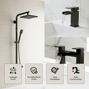 ARKO Waterfall Bath Filler & Mixer Shower Set – Black