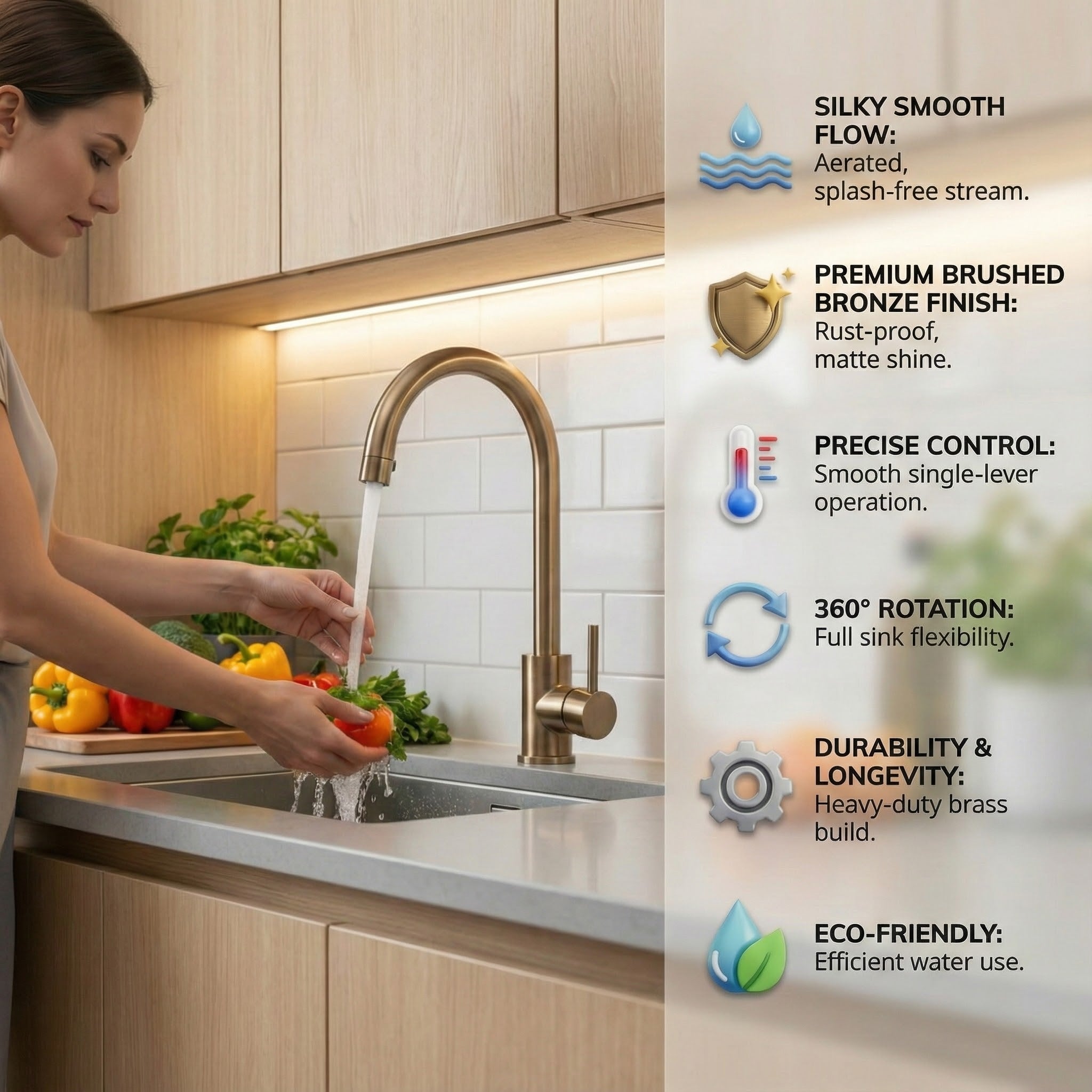 Arko Manhattan Single Lever Kitchen Sink Mixer Tap Swivel Spout - Bronze