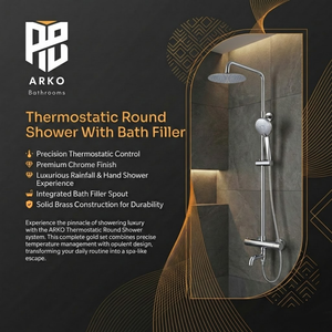 Arko Modern Round Thermostatic Shower with Filler – Chrome